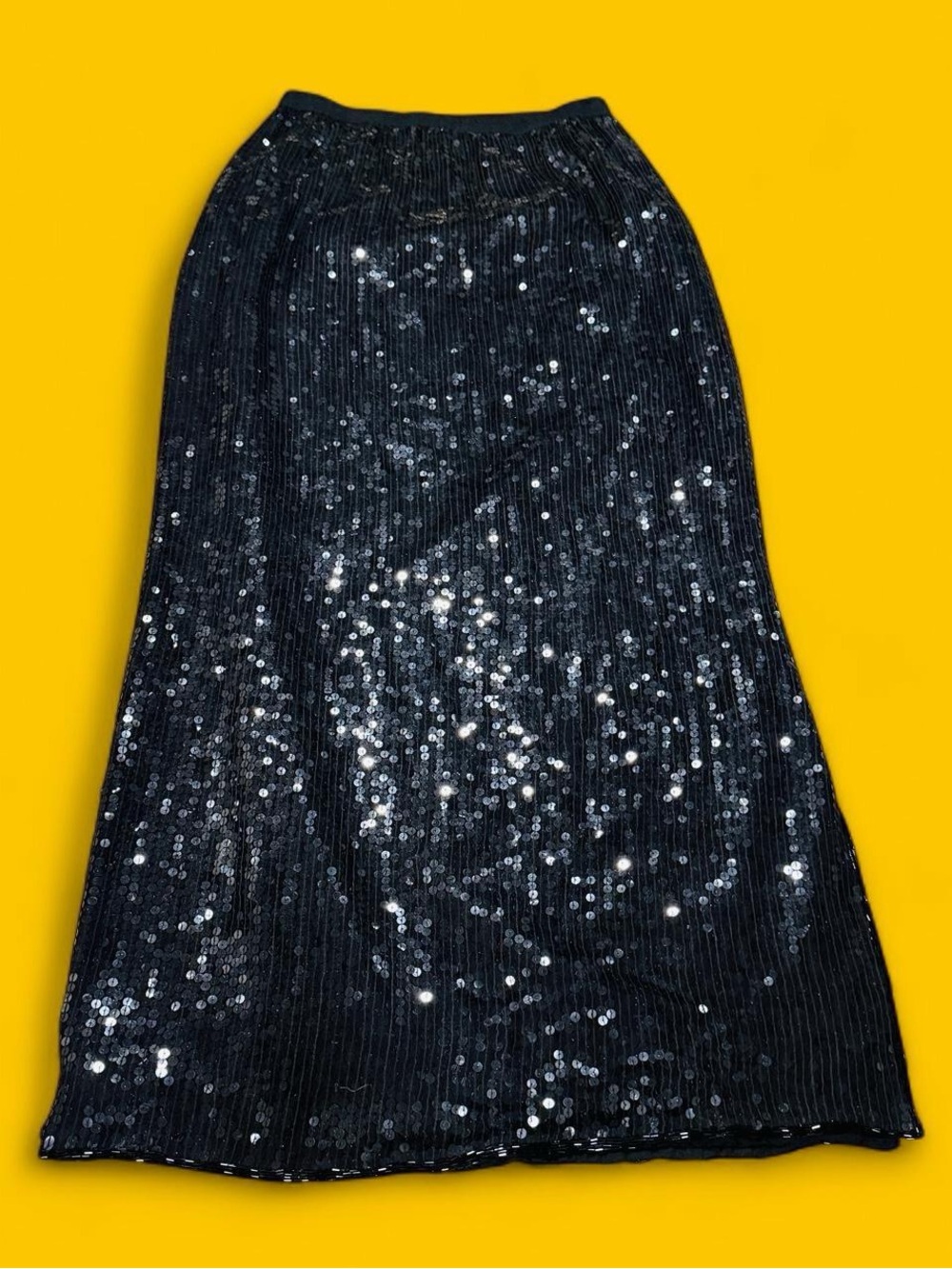 Rina Z 100% Silk Black Sequin Beaded Maxi Skirt XL Evening Glam Old Hollywood